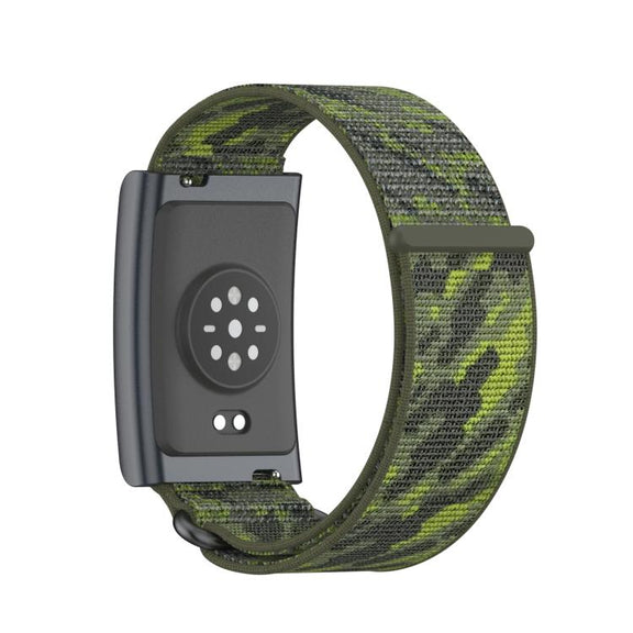 For Amazfit Helio Strap Metal Ring Two Sections Nylon Hook and Loop Fastener Watch Band(Camouflage Green)