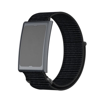 For Amazfit Helio Strap Metal Ring Two Sections Nylon Hook and Loop Fastener Watch Band(Deep Black) - free shipping - PMC Jewellery - Order now!