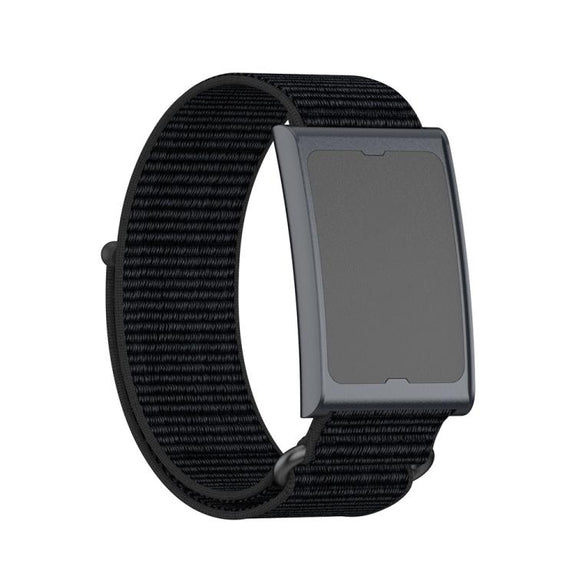 For Amazfit Helio Strap Metal Ring Two Sections Nylon Hook and Loop Fastener Watch Band(Deep Black)