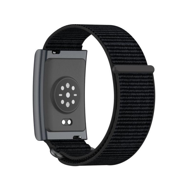 For Amazfit Helio Strap Metal Ring Two Sections Nylon Hook and Loop Fastener Watch Band(Deep Black) - free shipping - PMC Jewellery - Order now!