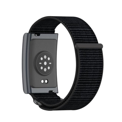 For Amazfit Helio Strap Metal Ring Two Sections Nylon Hook and Loop Fastener Watch Band(Deep Black) - free shipping - PMC Jewellery - Order now!