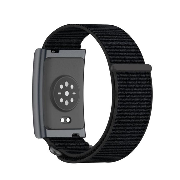 For Amazfit Helio Strap Metal Ring Two Sections Nylon Hook and Loop Fastener Watch Band(Deep Black)