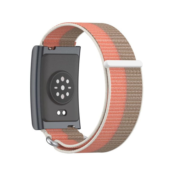 For Amazfit Helio Strap Metal Ring Two Sections Nylon Hook and Loop Fastener Watch Band(Teak Pink)