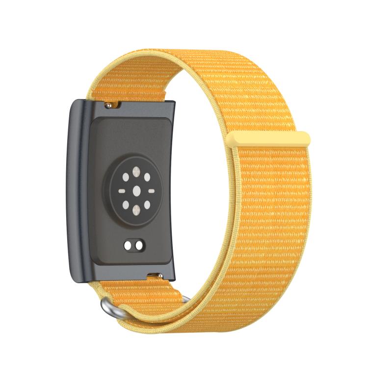 For Amazfit Helio Strap Metal Ring Two Sections Nylon Hook and Loop Fastener Watch Band(Pale Yellow)