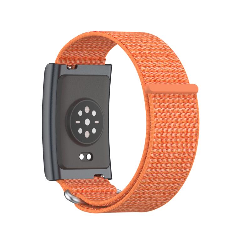 For Amazfit Helio Strap Metal Ring Two Sections Nylon Hook and Loop Fastener Watch Band(Bright Orange)