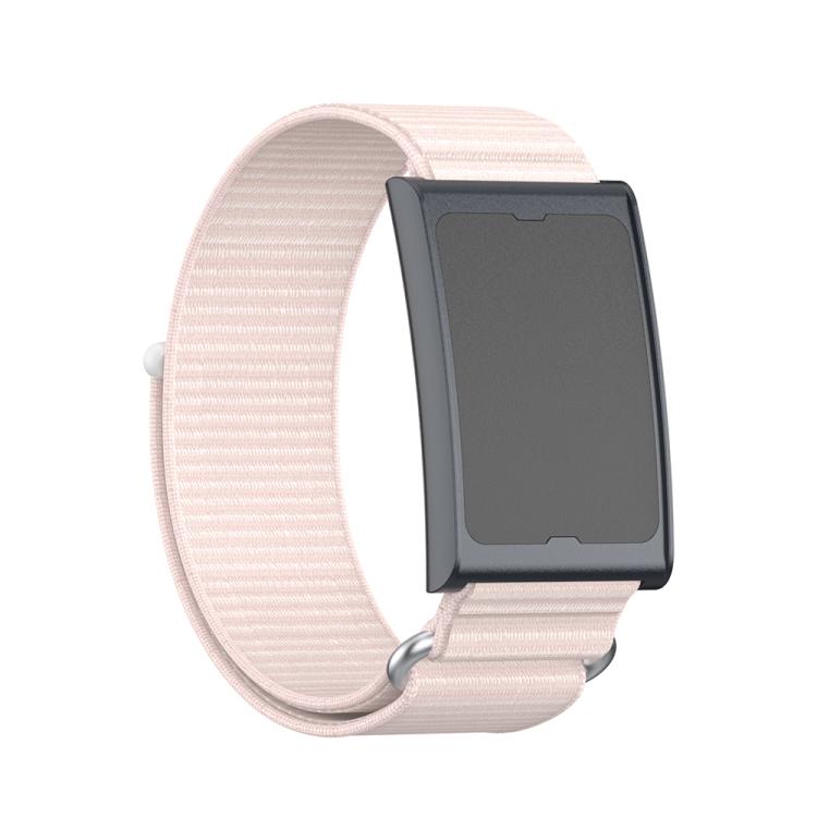 For Amazfit Helio Strap Metal Ring Two Sections Nylon Hook and Loop Fastener Watch Band(Pearl Pink)
