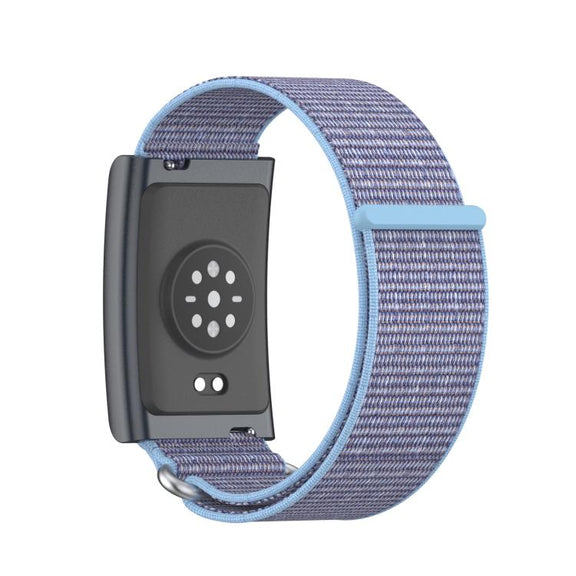 For Amazfit Helio Strap Metal Ring Two Sections Nylon Hook and Loop Fastener Watch Band(Azure Blue)