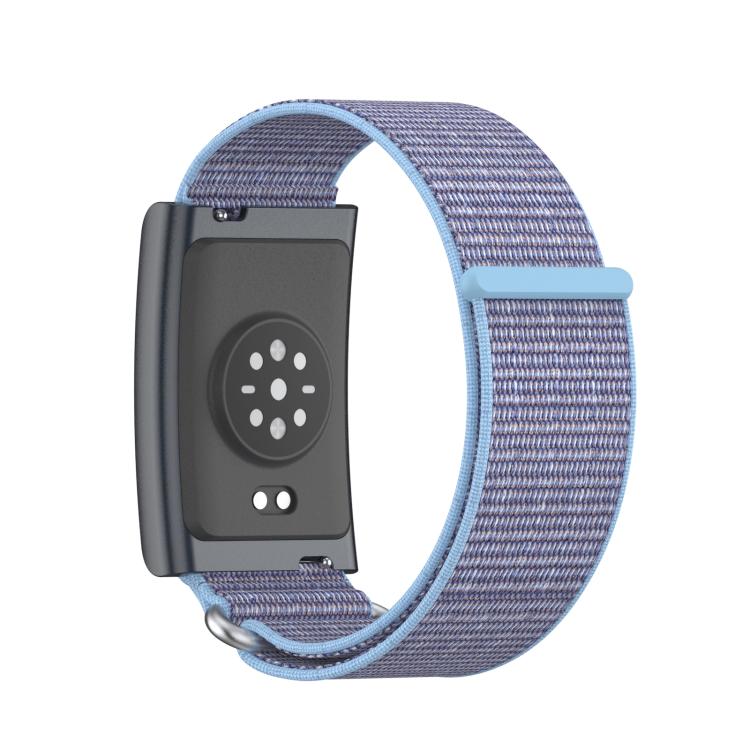 For Amazfit Helio Strap Metal Ring Two Sections Nylon Hook and Loop Fastener Watch Band(Azure Blue)