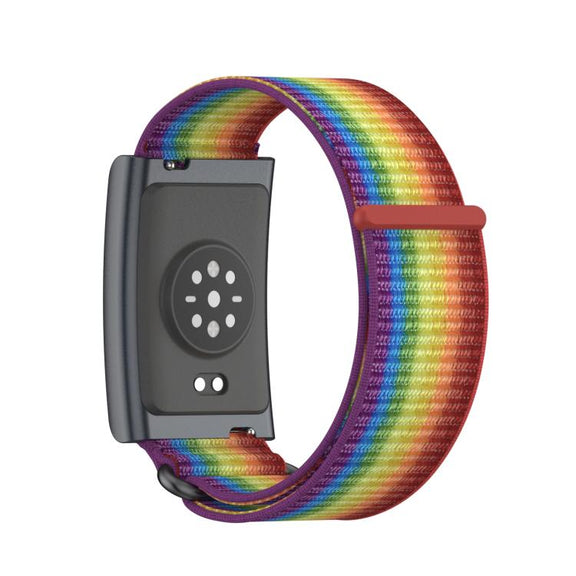 For Amazfit Helio Strap Metal Ring Two Sections Nylon Hook and Loop Fastener Watch Band(Rainbow)