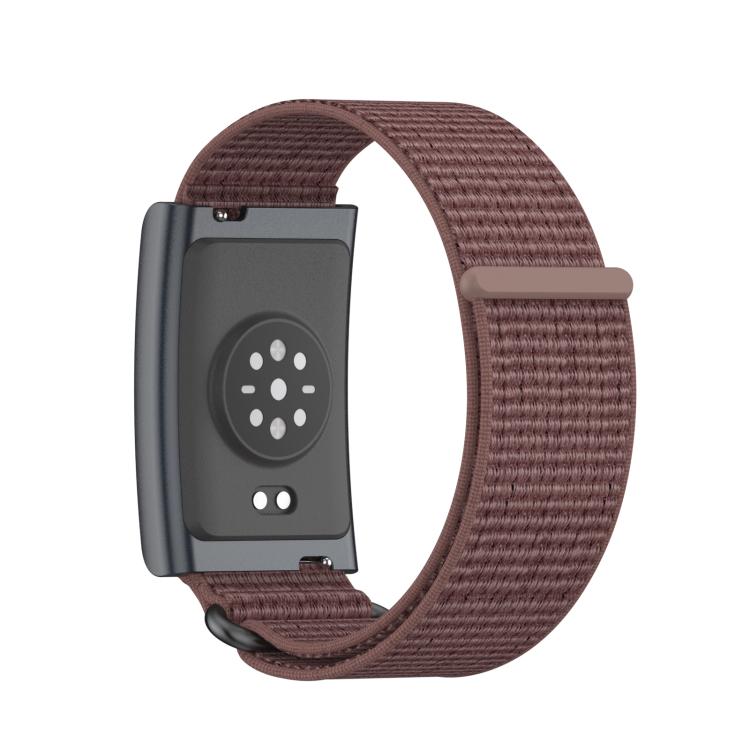 For Amazfit Helio Strap Metal Ring Two Sections Nylon Hook and Loop Fastener Watch Band(Smokey Purple)