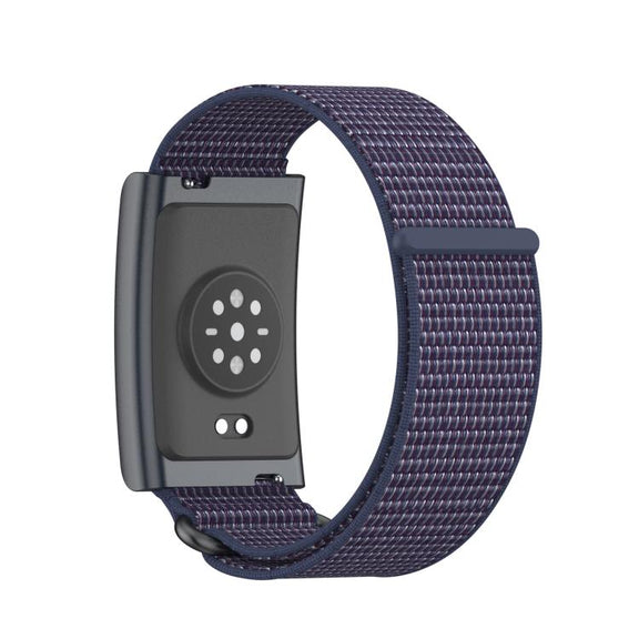 For Amazfit Helio Strap Metal Ring Two Sections Nylon Hook and Loop Fastener Watch Band(Indigo)