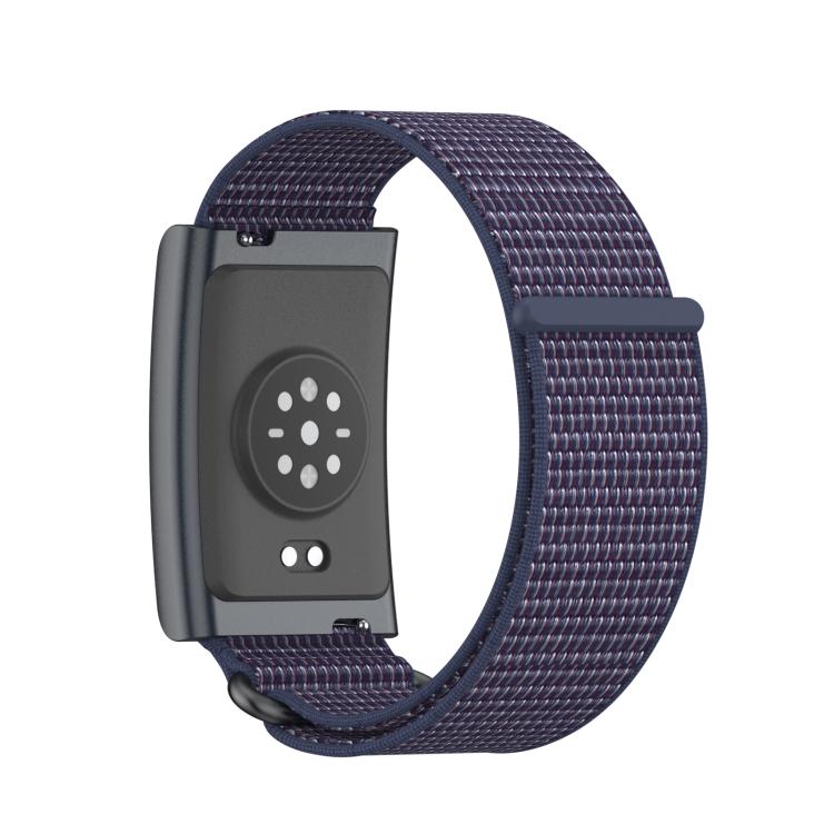 For Amazfit Helio Strap Metal Ring Two Sections Nylon Hook and Loop Fastener Watch Band(Indigo)