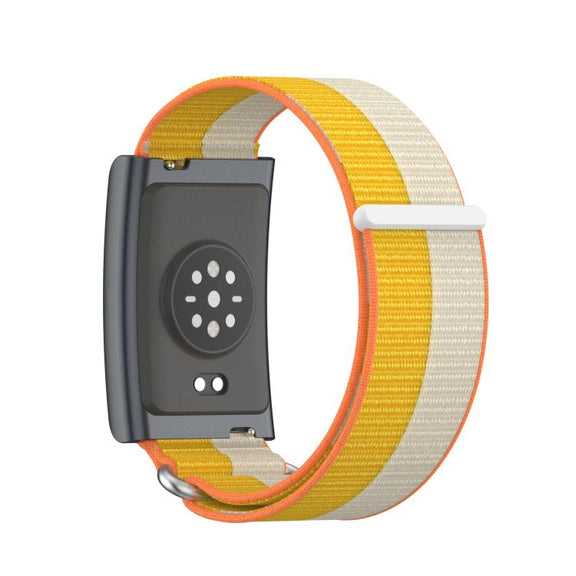 For Amazfit Helio Strap Metal Ring Two Sections Nylon Hook and Loop Fastener Watch Band(Kibu White)