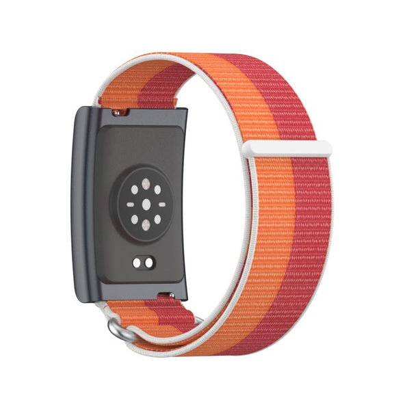 For Amazfit Helio Strap Metal Ring Two Sections Nylon Hook and Loop Fastener Watch Band(Peony)