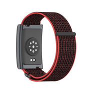 For Amazfit Helio Strap Metal Ring Two Sections Nylon Hook and Loop Fastener Watch Band(Red Black)