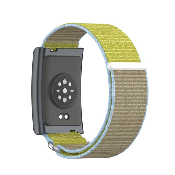 For Amazfit Helio Strap Metal Ring Two Sections Nylon Hook and Loop Fastener Watch Band(Camel)
