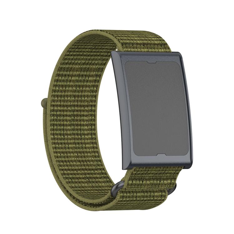 For Amazfit Helio Strap Metal Ring Two Sections Nylon Hook and Loop Fastener Watch Band(Olive Green)