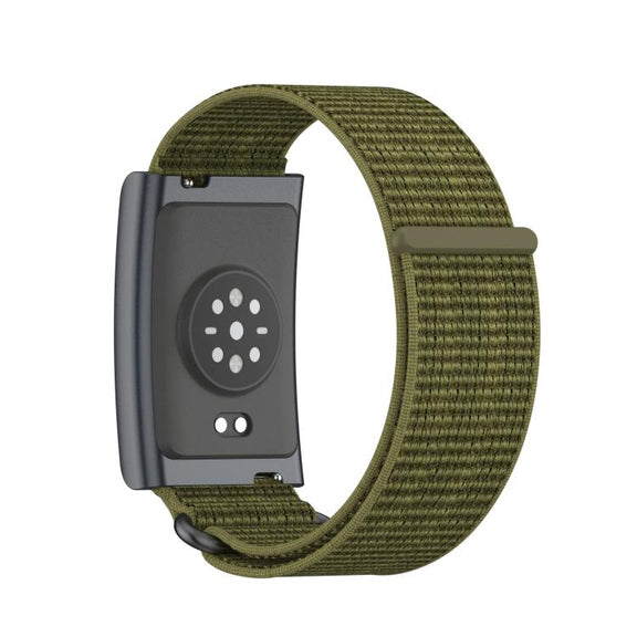 For Amazfit Helio Strap Metal Ring Two Sections Nylon Hook and Loop Fastener Watch Band(Olive Green)