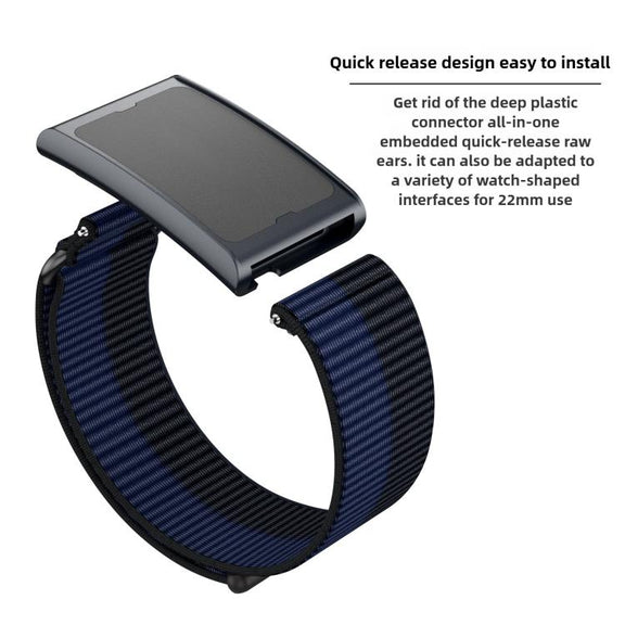 For Amazfit Helio Strap Metal Ring Two Sections Nylon Hook and Loop Fastener Watch Band(Deep Black)