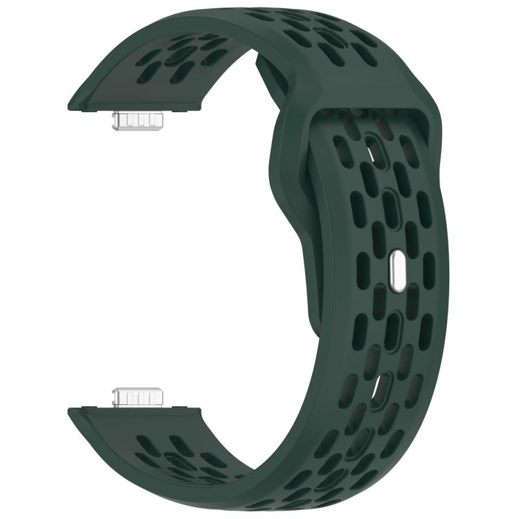 For Huawei Watch Fit4 / Fit4 Pro / Fit3 Mesh Silver Reverse Steel Buckle Silicone Watch Band(Dark Green)