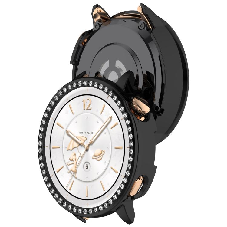 For OnePlus Watch 3 43mm Single Row Diamond Half Coverage Hollow PC Watch Protective Cover(Black)