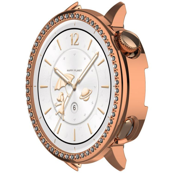 For OnePlus Watch 3 43mm Single Row Diamond Half Coverage Hollow PC Watch Protective Cover(Rose Gold)