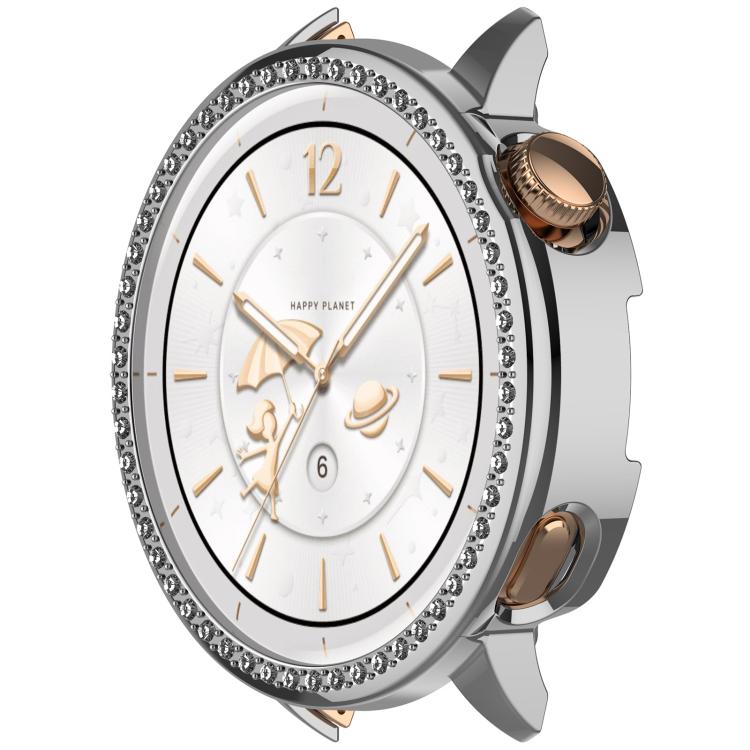 For OnePlus Watch 3 43mm Single Row Diamond Half Coverage Hollow PC Watch Protective Cover(Silver)