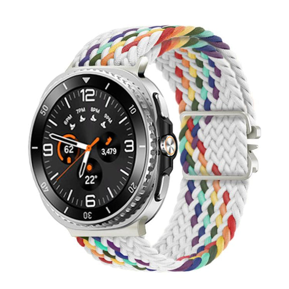 For Samsung Galaxy Watch8 / Watch8 Classic Parachute Buckle Braided Nylon Watch Band(White Rainbow)