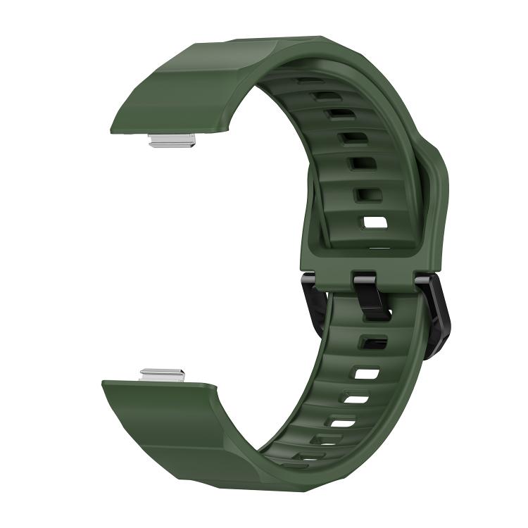 For Huawei Watch Fit3 / Fit4 / Fit4 Pro Wave Black Buckle Silicone Watch Band(Field Green)