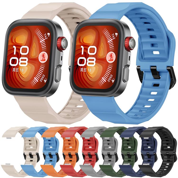 For Huawei Watch Fit3 / Fit4 / Fit4 Pro Wave Black Buckle Silicone Watch Band(Gray)