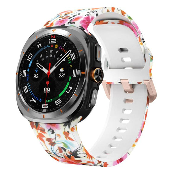 For Samsung Galaxy Watch Ultra 47mm / Ultra 2025 Printed Silicone Watch Band(Bird Song and Flowers)