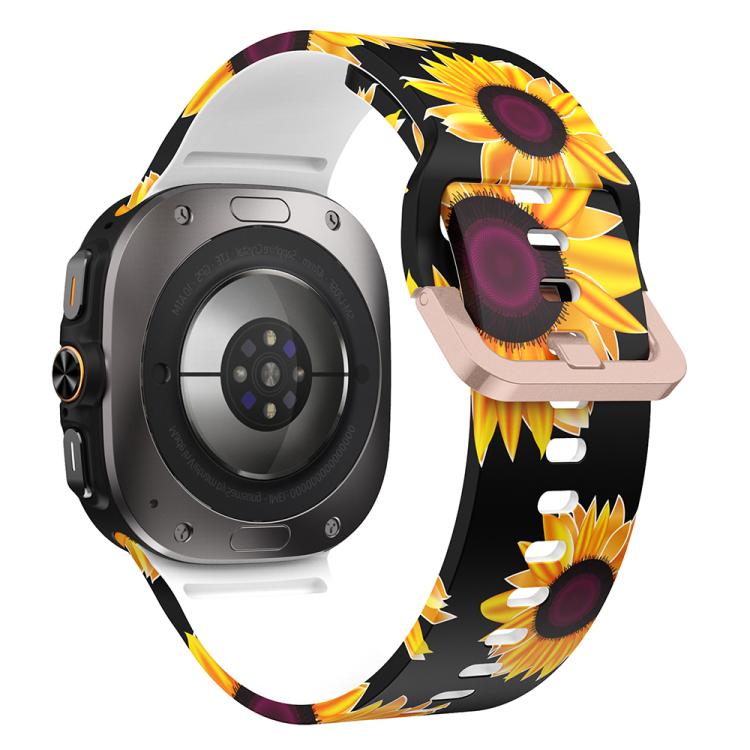 For Samsung Galaxy Watch Ultra 47mm / Ultra 2025 Printed Silicone Watch Band(Black Sunflower)