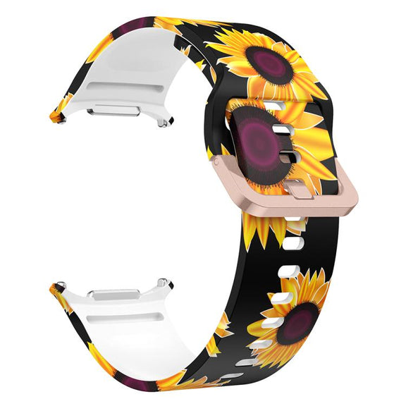 For Samsung Galaxy Watch Ultra 47mm / Ultra 2025 Printed Silicone Watch Band(Black Sunflower)