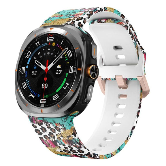 For Samsung Galaxy Watch Ultra 47mm / Ultra 2025 Printed Silicone Watch Band(Colorful Leopard Print)