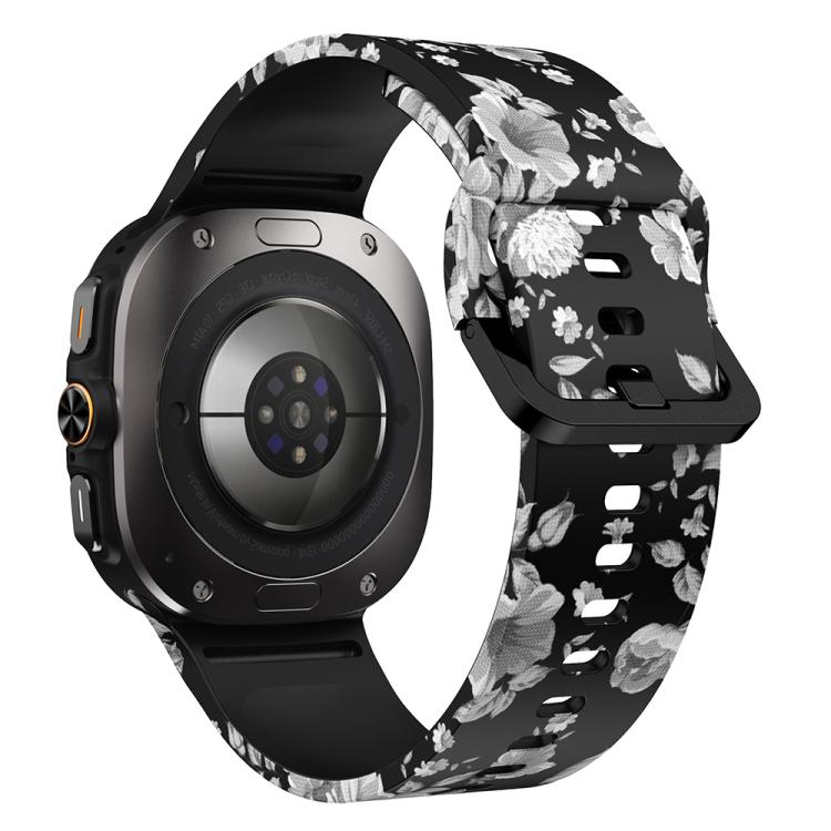 For Samsung Galaxy Watch Ultra 47mm / Ultra 2025 Printed Silicone Watch Band(Retro Gray Flower)