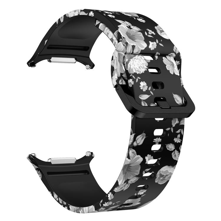 For Samsung Galaxy Watch Ultra 47mm / Ultra 2025 Printed Silicone Watch Band(Retro Gray Flower)
