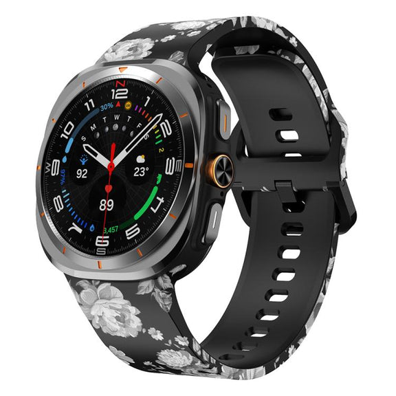 For Samsung Galaxy Watch Ultra 47mm / Ultra 2025 Printed Silicone Watch Band(Retro Gray Flower)
