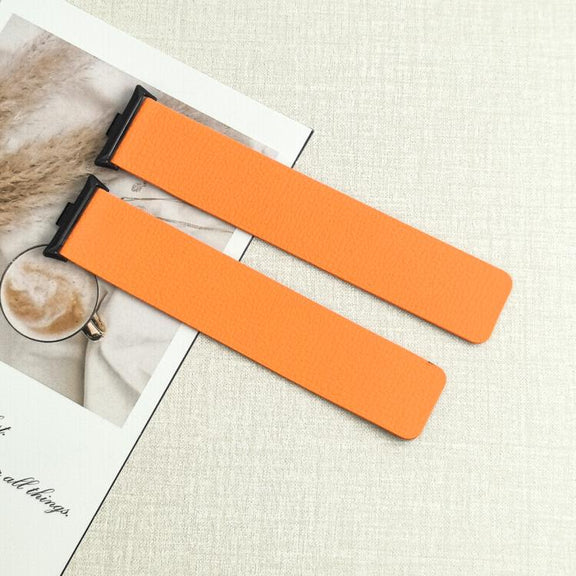 For Xiaomi Smart Band 9 Pro / Redmi Watch 5 Lychee Texture Soft Magnetic Silicone Watch Band(Orange Black)