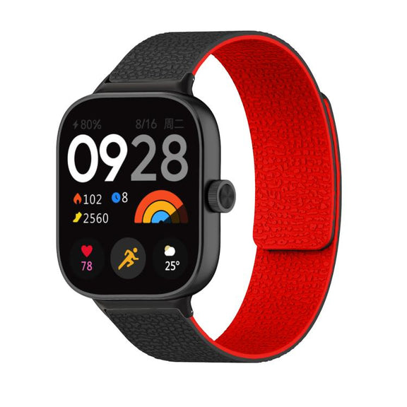 For Xiaomi Smart Band 9 Pro / Redmi Watch 5 Lychee Texture Soft Magnetic Silicone Watch Band(Black Red)