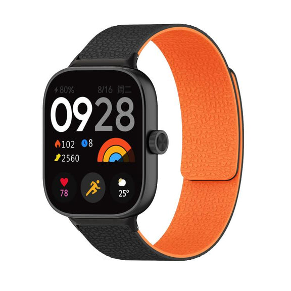 For Xiaomi Smart Band 9 Pro / Redmi Watch 5 Lychee Texture Soft Magnetic Silicone Watch Band(Black Orange)