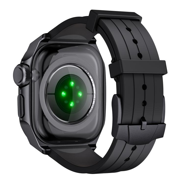 For Apple Watch Series 10 46mm Scale Model Integrated Metal Frame Silicone Watch Band(Black Frame Black Red Dial) - free shipping - PMC TechLife - Order now!