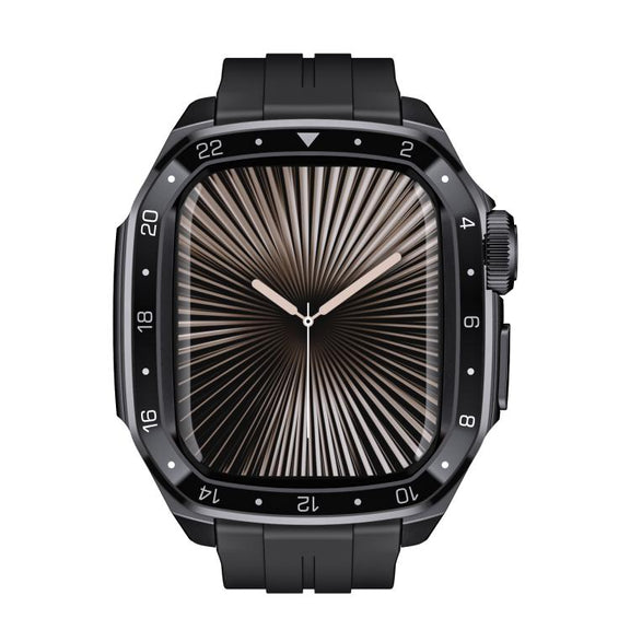 For Apple Watch Series 10 46mm Scale Model Integrated Metal Frame Silicone Watch Band(Black Frame Black Dial)