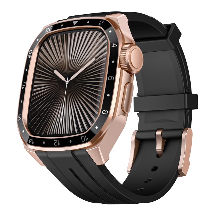 For Apple Watch Series 10 46mm Scale Model Integrated Metal Frame Silicone Watch Band(Rose Gold Frame Black Dial) - free shipping - PMC TechLife - Order now!