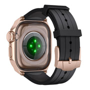 For Apple Watch Series 10 46mm Scale Model Integrated Metal Frame Silicone Watch Band(Rose Gold Frame Black Dial)