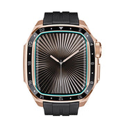 For Apple Watch Series 10 46mm Scale Model Integrated Metal Frame Silicone Watch Band(Rose Gold Frame Black Dial)