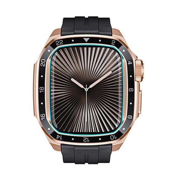 For Apple Watch Series 10 46mm Scale Model Integrated Metal Frame Silicone Watch Band(Rose Gold Frame Black Dial)