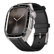 For Apple Watch Series 10 46mm Scale Model Integrated Metal Frame Silicone Watch Band(Titanium Frame Black Dial)