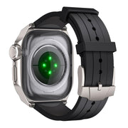 For Apple Watch Series 10 46mm Scale Model Integrated Metal Frame Silicone Watch Band(Titanium Frame Black Dial)