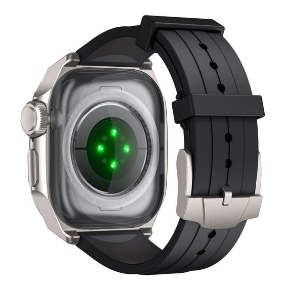 For Apple Watch Series 10 46mm Scale Model Integrated Metal Frame Silicone Watch Band(Titanium Frame Black Dial)