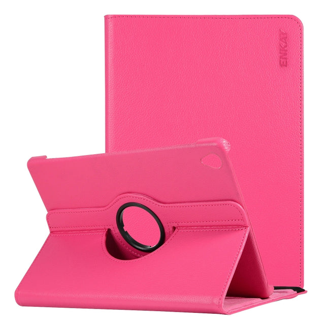 ENKAY 360 Degree Rotation Lichi Texture Leather Case with Holder for HUAWEI MediaPad M6 10.8 2019(Rose)
